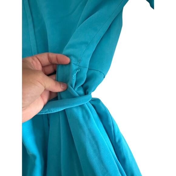 Celebrate DB Studio Teal Chiffon Long Sleeve V-Neck Dress SZ 14 Bridesmaid Gown - Picture 12 of 13